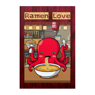 Octopus Eating Ramen in a Japanese Noodle Bar Acrylic Print