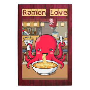 Octopus Eating Ramen in a Japanese Noodle Bar Metal Print