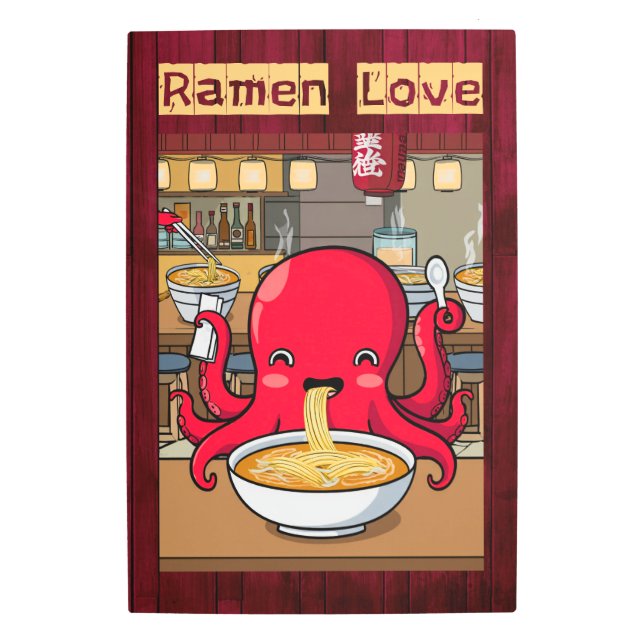 Octopus Eating Ramen in a Japanese Noodle Bar Metal Print (Front)
