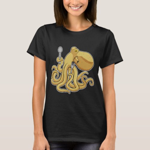 Octopus Eating Spoon Fork T_Shirt