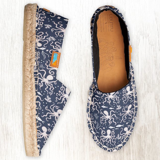 Octopus Espadrilles (Octopus nautical themed pattern navy blue and white espadrille shoes)