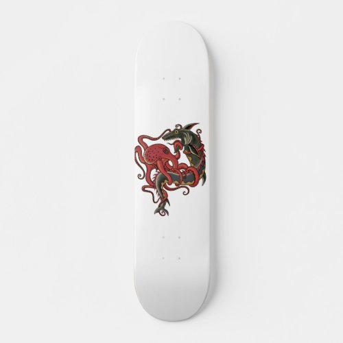 octopus fighting a shark skateboard deck