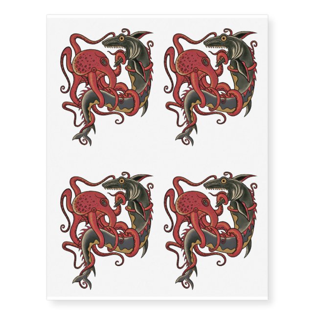 octopus fighting a shark temporary tattoos (Front)