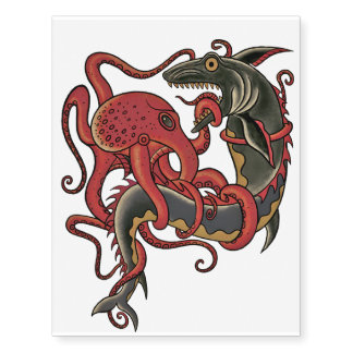 octopus fighting a shark temporary tattoos