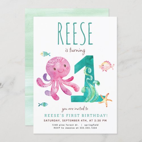 Octopus First Birthday Invitation