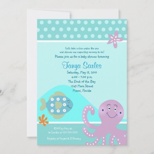 Octopus &amp; Fish Ocean 5x7 Baby Shower Invitation