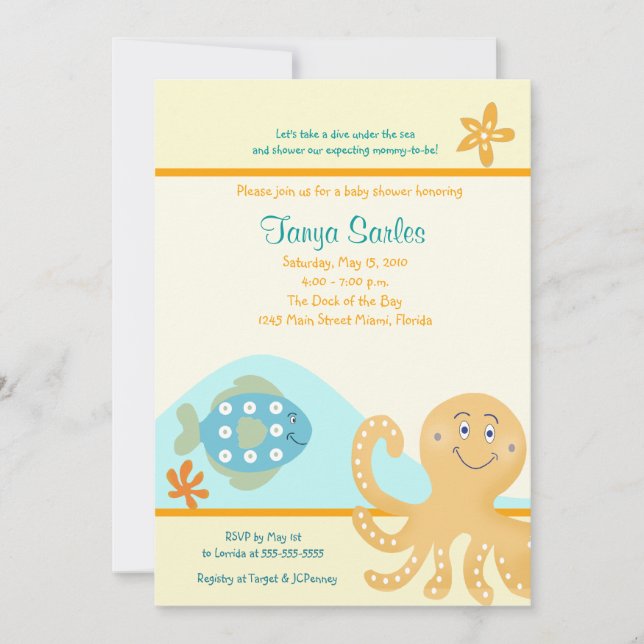 Octopus & Fish Ocean 5x7 Baby Shower Invitation (Front)