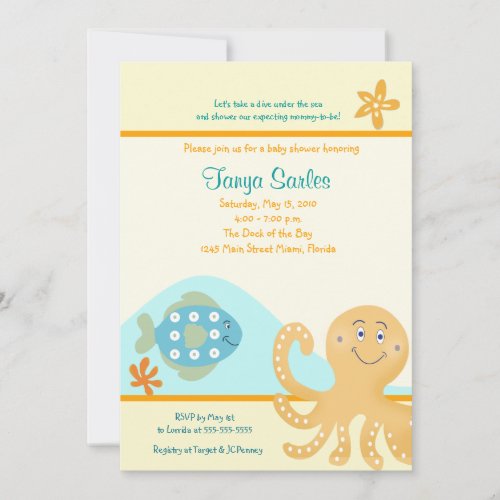 Octopus  Fish Ocean 5x7 Baby Shower Invitation