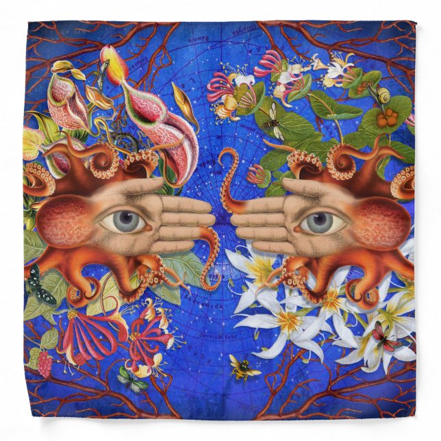 Octopus Floral Bandana Adult/Large 22" x 22" (Front)