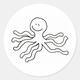 Octopus - fun line drawing happy art logo design classic round sticker