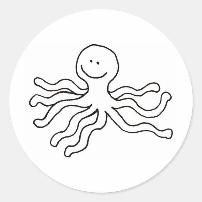 Octopus - fun line drawing happy art logo design classic round sticker (Front)