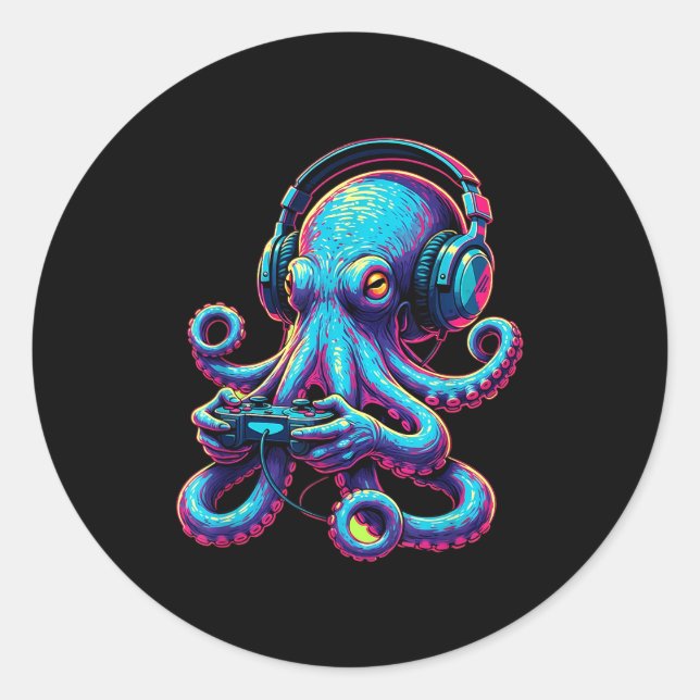 Octopus Gaming Animal Video Games Funny Octopus  Classic Round Sticker (Front)