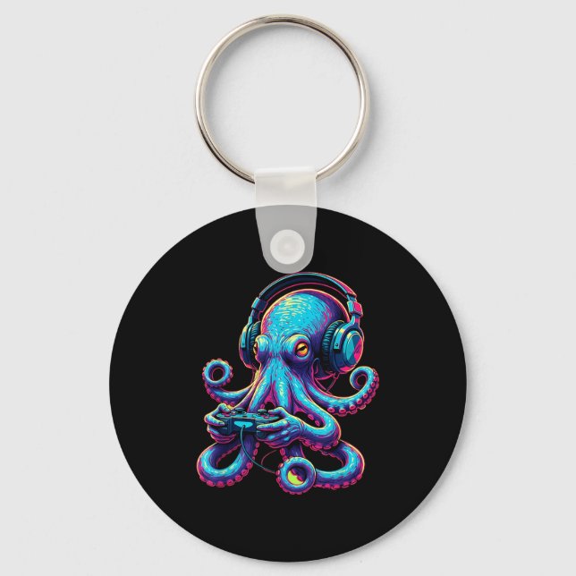 Octopus Gaming Animal Video Games Funny Octopus  Keychain (Front)