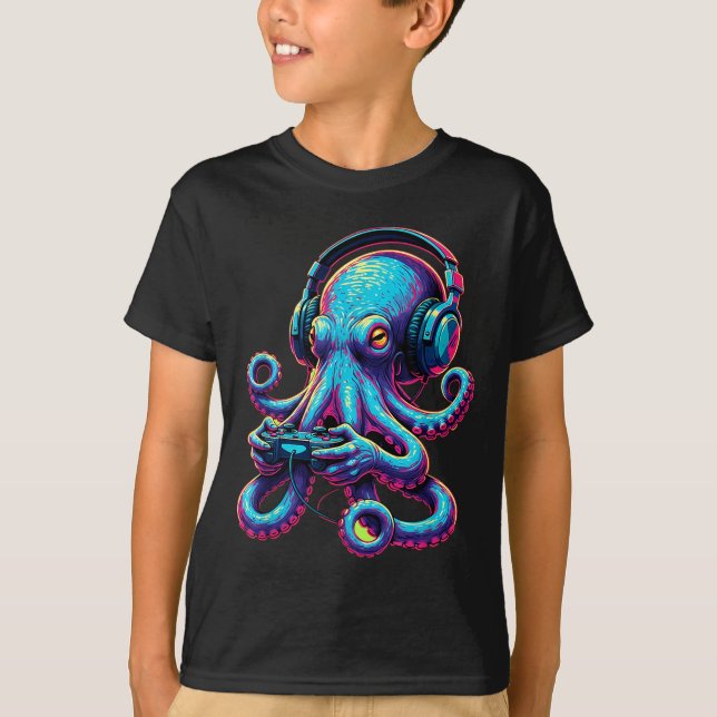 Octopus Gaming Animal Video Games Funny Octopus  T-Shirt (Front)