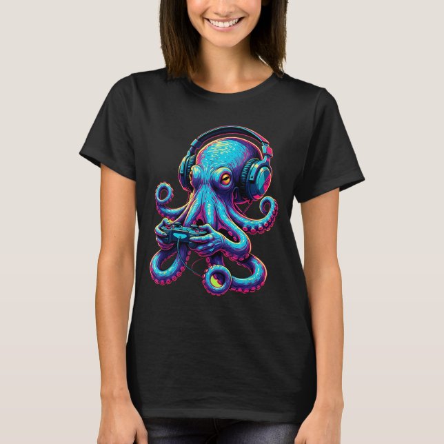 Octopus Gaming Animal Video Games Funny Octopus  T-Shirt (Front)