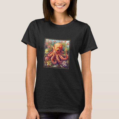 Octopus Garden Flowers Painting Pet Mom Dad T-Shirt