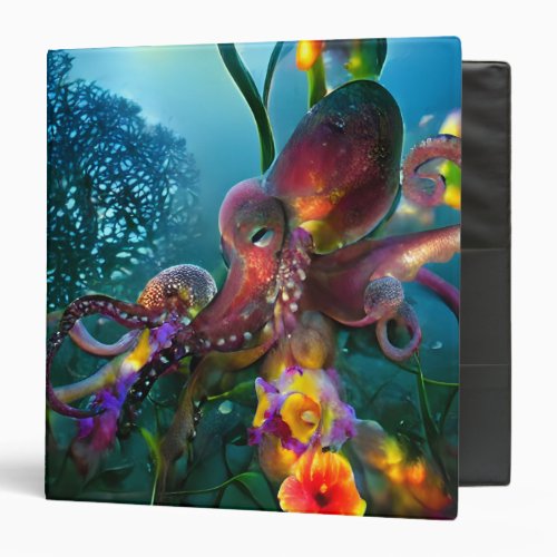 Octopus Garden Surreal Underwater Fantasy Floral 3 Ring Binder
