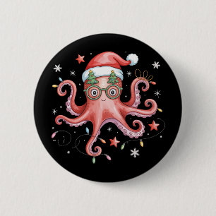 Octopus Glasses Santa Hat Christmas Light Ocean  Button