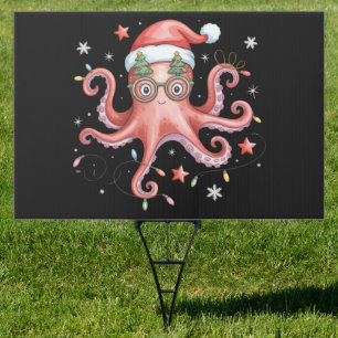 Octopus Glasses Santa Hat Christmas Light Ocean  Sign