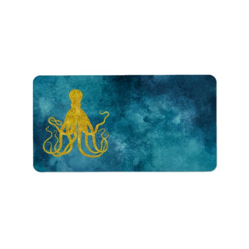 Octopus Gold Leopard Skin Print  Teal Aqua Blue Label