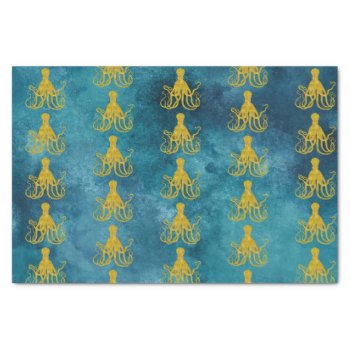 Octopus Gold Leopard Skin Print | Teal Aqua Blue Tissue Paper by SilverSpiral at Zazzle