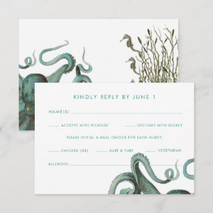 Octopus Green Aquarium Wedding Meal Options RSVP Card