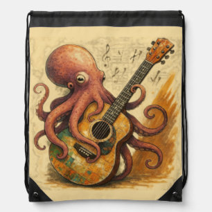 Octopus Guitar Vintage Music Art Drawstring Bag