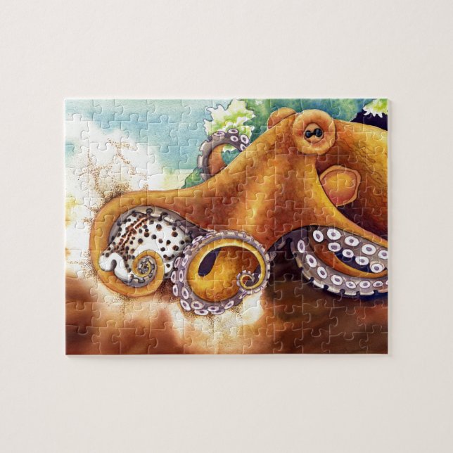 Octopus (He'e) Wrestling with Tiger Cowry Jigsaw Puzzle (Horizontal)