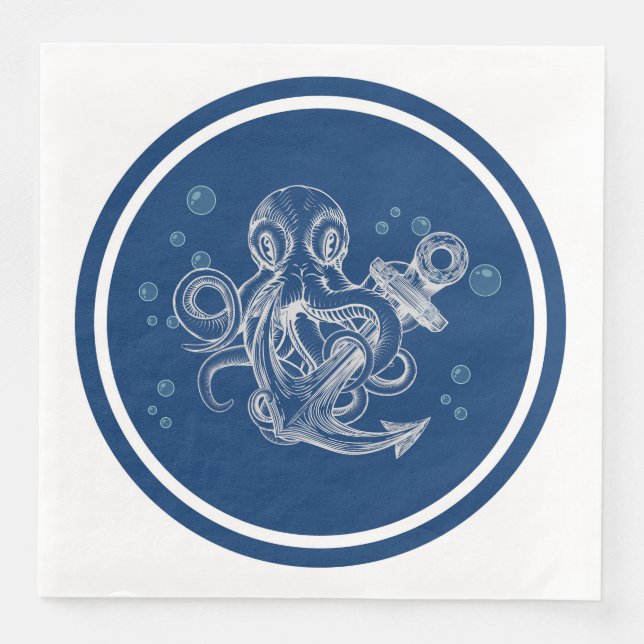 Octopus Holding Anchor Paper Dinner Napkins (Front)