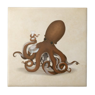 Octopus Holding Chemistry Flask Steampunk Science Ceramic Tile