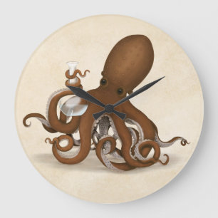 Octopus Holding Chemistry Flask Steampunk Science Large Clock