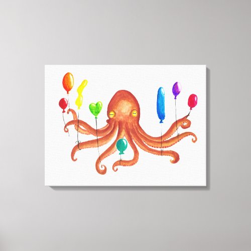 Octopus Holding Eight Balloons Canvas Print