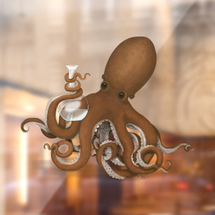 Octopus Holding Glass Flask Chemistry Steampunk Window Cling