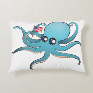 Octopus Holding The American Flag Accent Pillow