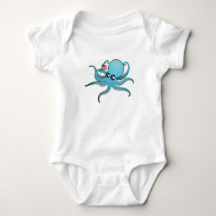 Octopus Holding The American Flag Baby Bodysuit