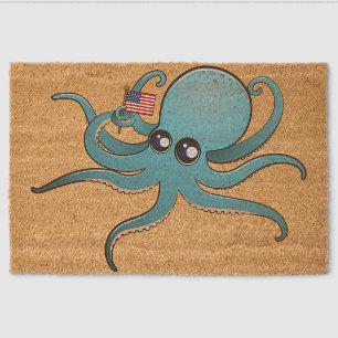 Octopus Holding The American Flag Fiber Doormat