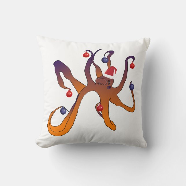Octopus Holiday Art Throw Pillow (Front)