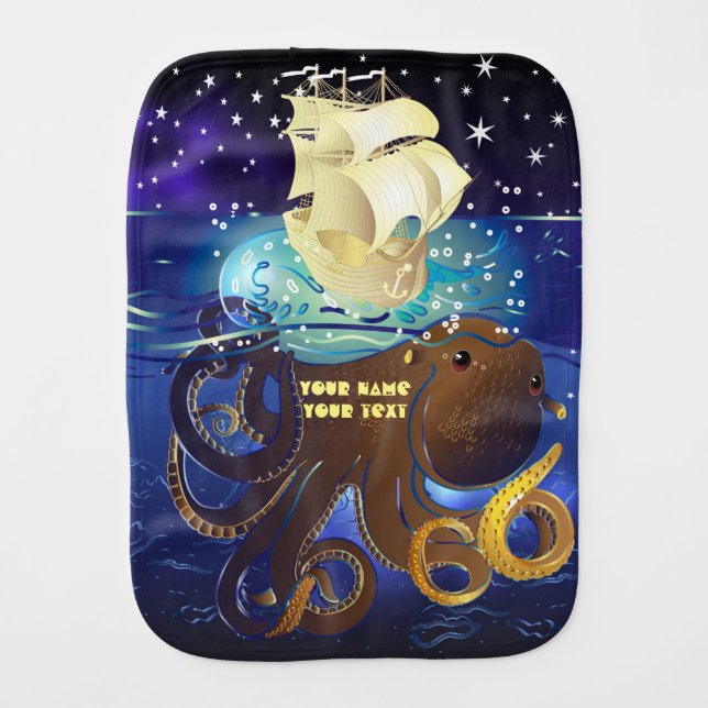 Octopus Huge and Caravella Baby Burp Cloth (Front)