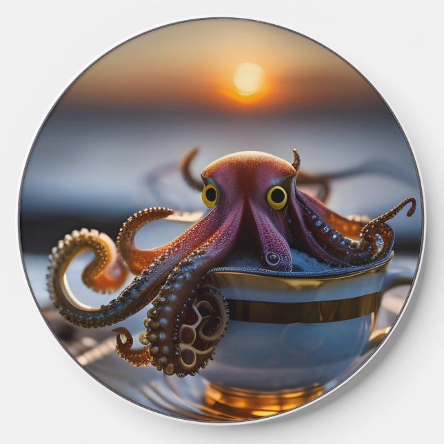 Octopus in a teacup beach at Dawn Wireless Charger (Front)