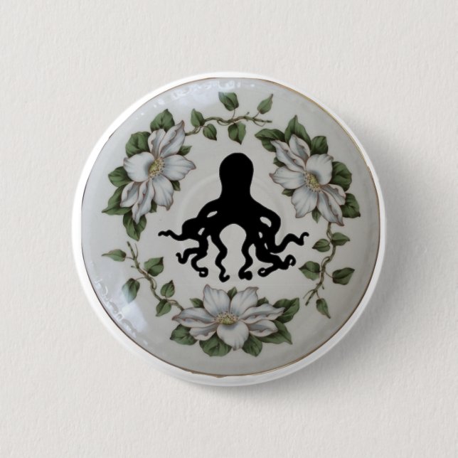 Octopus in a Teacup Pin Badge Button (Front)