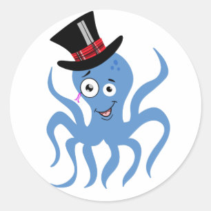 Octopus in a Top Hat and Monocle Classic Round Sticker