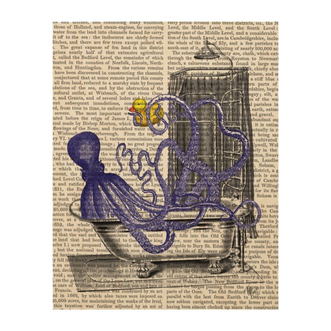 Octopus in Bath Wood Wall Decor (Front)
