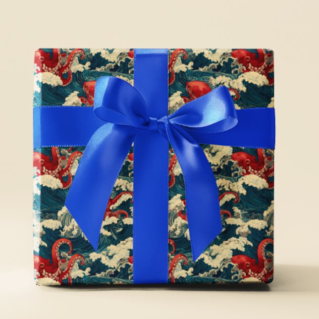 Octopus in Ocean Waves Wrapping Paper (Creator Uploaded)