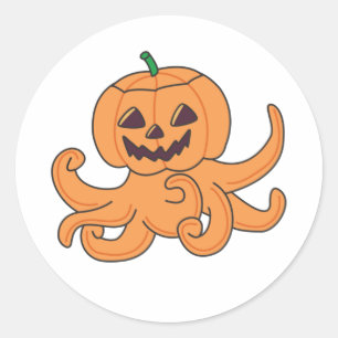 Octopus In Pumpkin Orange Krak Halloween Octopus Classic Round Sticker