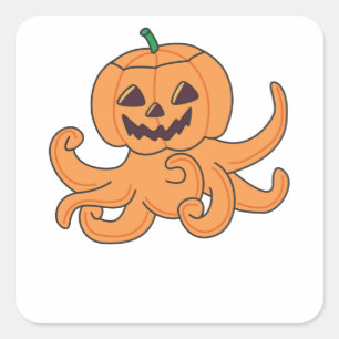 Octopus In Pumpkin Orange Krak Halloween Octopus Square Sticker