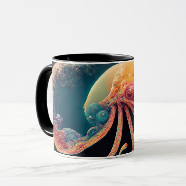 Octopus in space and time mug (Front Left)