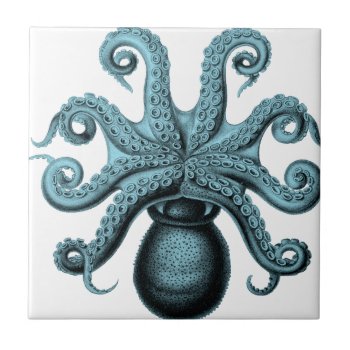 Octopus In Teal Ceramic Tile by FaerieRita at Zazzle