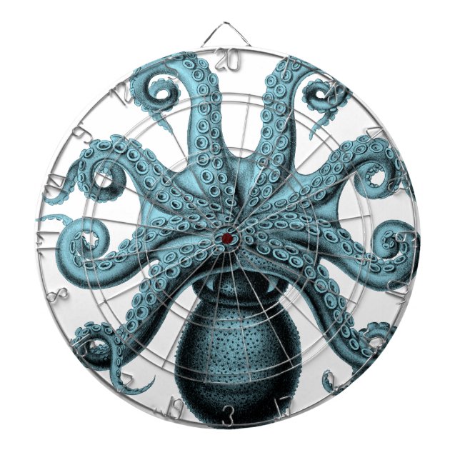 Octopus in Teal Dartboard With Darts (Front)