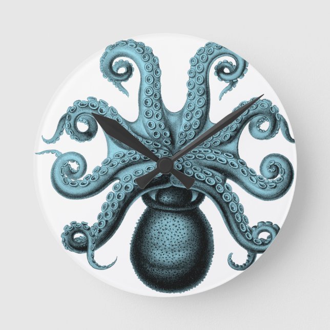 Octopus in Teal Round Clock (Front)