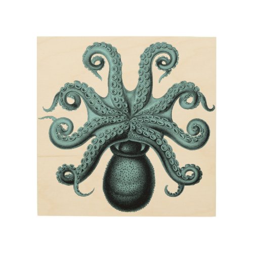 Octopus in Teal Wood Wall Decor